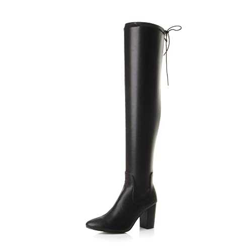 AJVANI Womens Ladies high Block Heel Stretch lace up Riding Over The Knee Boots Size