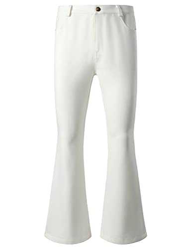 JOGAL Mens 70s Disco Outfits Bell Bottom Pants Slim Fit Retro Flared Trousers