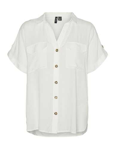 VERO MODA Womens Short Sleeve Striped Shirt with Chest Pockets and Button Placket