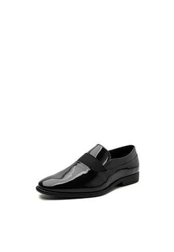 QUEEN HELENA Elegant Shiny Moccasins Men's Comfortable Flat Shoes U1805 (Black, EU Shoe Size System, Adult, Men, Size, Medium, 42)