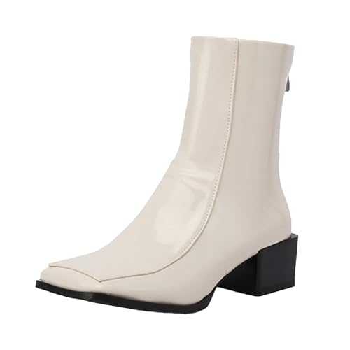 Flat Boots for Women UK Slip on Chunky Leather Boots Women Block Heel Ankle Boot Chunky Womens Heeled Boots Ankle Boots for Women Flat Heel