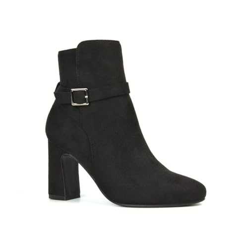 Women's Ankle Boots Block Mid High Heel Ladies Black Buckle Strap Shoe Booties Size 3-8