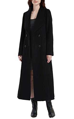 PLAERPENER Women's Double Breasted Charming Cashmere Wool Pea Coat Jacket Warm Thick Long Winter Outwear Trench Coat