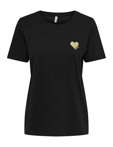 ONLY Women's Plain T-Shirt with Brand Heart Essential Short Sleeve Round Neck Top Tee Shirt ONLKITA