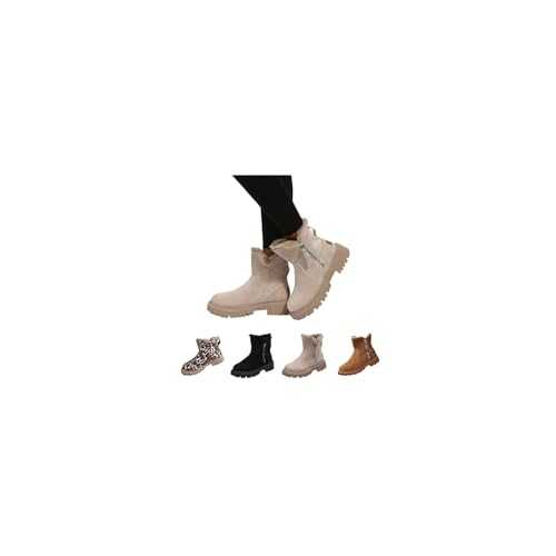 Ankle Boots for Women UK Sale Clearence,Thick Non Slip Round Toe Snow Boots,Waterproof Rubber Mid Tube Plush Boots,Full Zipper Frosted Flat Heel Shoes,Spring and Autumn Winter Boots