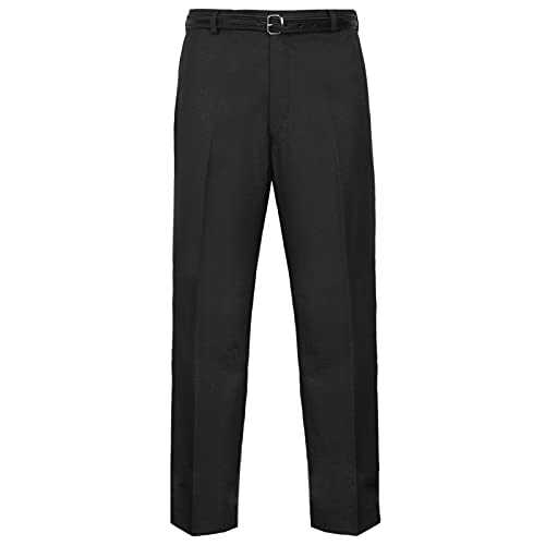 MyShoeStore Mens Formal Trousers Casual Business Office Work Home Belted Smart Dress Pants Straight Leg Flat Front Everpress Pockets Waist Sizes UK 30 Inch to UK 50 Inches
