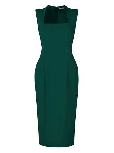 Hobemty Women's Pencil Dress Sleeveless Square Neck Bodycon Office Work Sheath Dresses