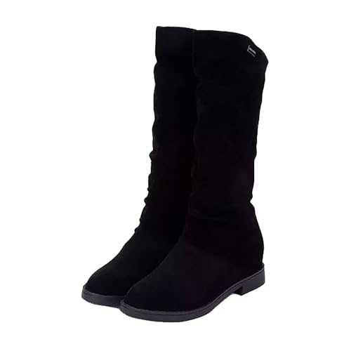 Boots for Women UK Sale Clearance,Round Suede Upper Toe Flat Boots,Stretchy Low Heel Midcalf Boots,Warm Soft Retro Western Riding Shoes,Outdoor Non-Slip Rubber Outsole Velvet Boots