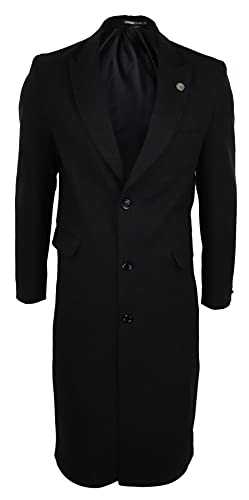 TruClothing.com Mens Full Lenth Overcoat Mac Jacket Wool Feel Charcoal Black 1920s Blinders