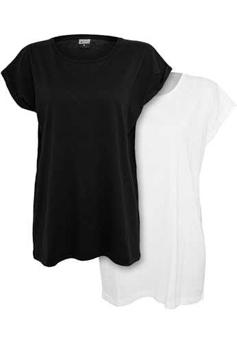 Urban Classics Ladies T-Shirt Ladies Extended Shoulder Tee 2-Pack Pack of 2 T-Shirt for Women Available in Various Colours Sizes XS-5XL