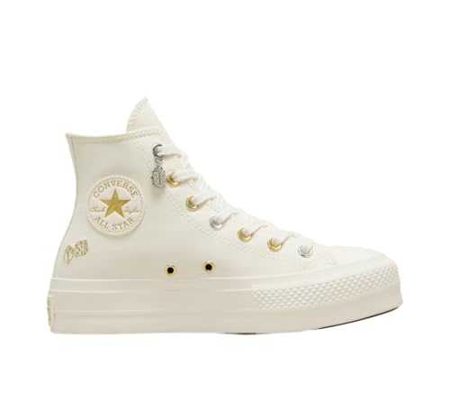 Chuck Taylor All Star Lift Women's Lace Up Canvas Sneaker, Egret/Gold/Silver, 5.5 UK