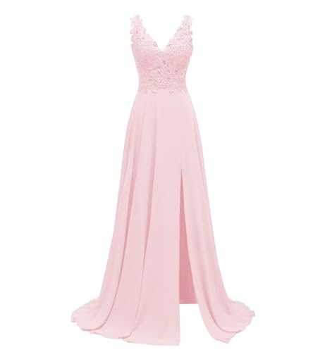 Lace Appliques Chiffon Bridesmaid Dresses 2025 Long Beaded Prom Dress A Line Formal Party Evening Gowns with Slit for Women