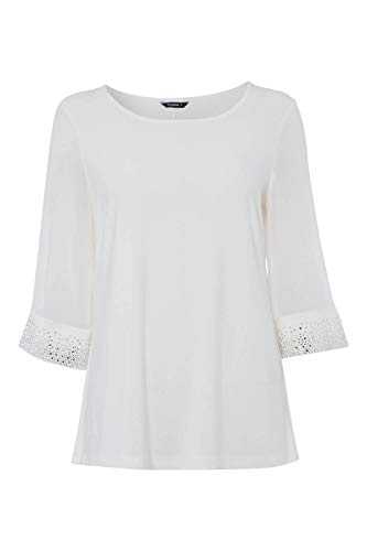 Roman Originals Chiffon Boat Neck 3/4 Length Sleeve Diamante Sparkle Embellished Cuff Tunic Top - Ladies Evening Party Fashion Formal Special Occasion Work Smart Wear Clothing