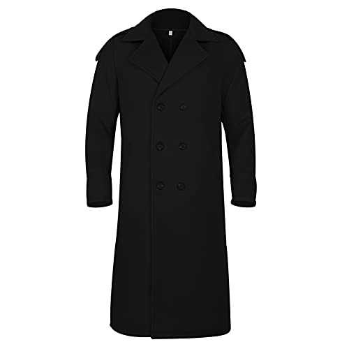 Men's Warm Wool Coat Slim Fit Jacket Trenchcoats Outerwear Wool Overcoat Full Length Double Breasted Long Pea Coat Outdoor Windproof Coat