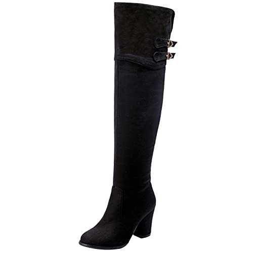 MJIASIAWA Women Over The Knee Winter Block Heel Equestrian Zip Boots