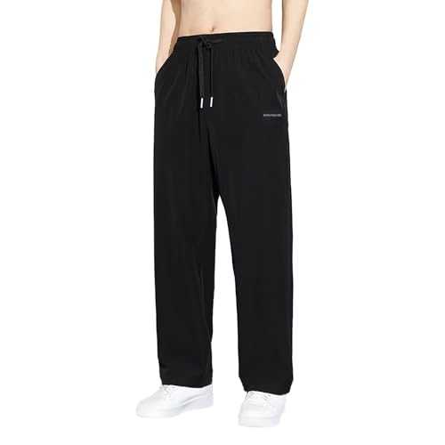 Men Summer Ice Silk Track Pants Lightweight Breathable Jogging Bottoms Drawstring Straight Legs Pant Casual Trousers with Elastic Waist Tracksuit Bottoms Wide Leg Baggy Sweatpants Smart Pant