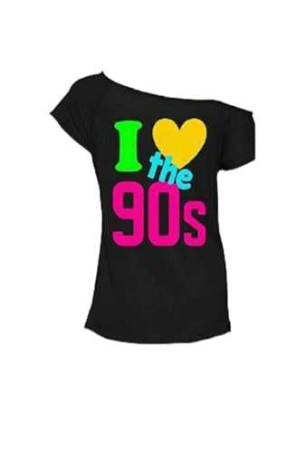 Pretty Attitude New Women's Ladies I Love The 90s T-Shirt Fancy Dress Costume Neon Festival Top