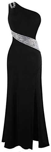 Angel-fashions Women's One Shoulder Dress Cut Out Beading