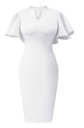 Memoriesea Women's Elegant Ruffle Sleeve Formal Party Cocktail Pencil Midi Dress