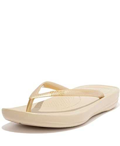 Women's iQushion Ergonomic Toe Thong Sandals Flip Flops, Gold, 9 UK