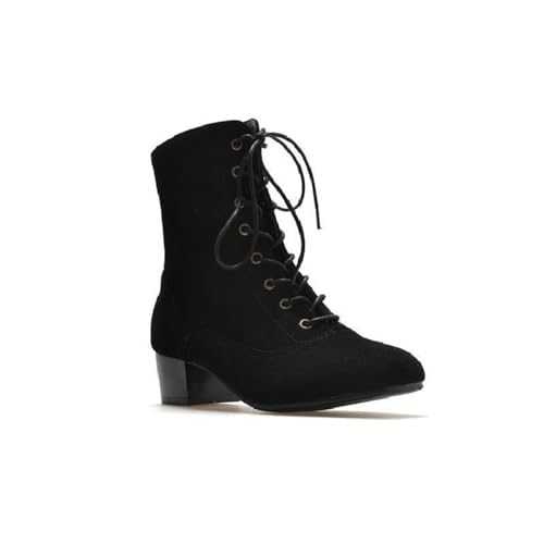 LeaHy Women Ankle Boots Fashion Winter Warm Suede Chunky Heel Low Heel Lace Up Ankle Boots