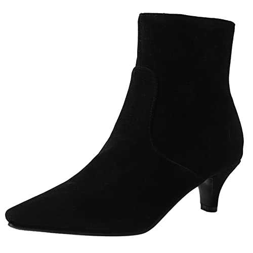 Lroey Reoly Women Kitten Heel Ankle Boots, Simple Dress Booties Pointed Toe Zip Mid Heel Booties, Size 0-10