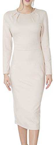 Marycrafts Women's Work Office Business Long Sleeve Pencil Midi Dress 12 Cream