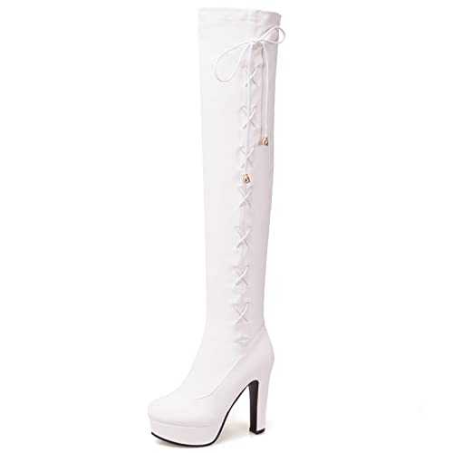 MJIASIAWA Women Block Heel Winter Party Dance Fashion Over The Knee Stretch Boots Slip On