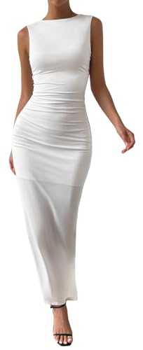 Zesoyne Womens Maxi Dress Sexy Sleeveless Bodycon Round Neck Elegant Long Dresses for Party Wedding Cocktail