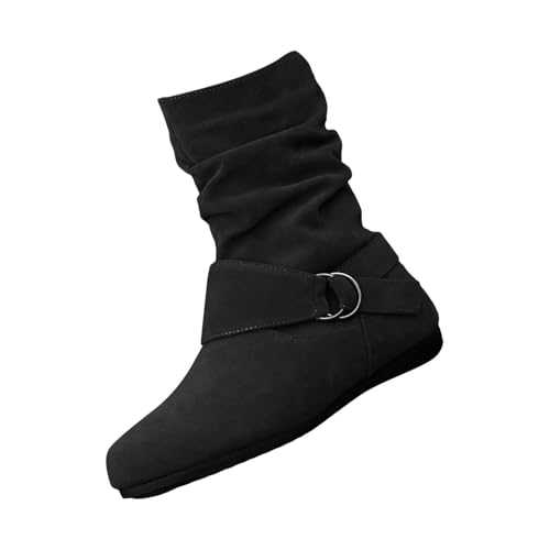 Ankle Boots Women's Suede Half Boots Warm Lined Winter Boots Mid-Calf Boots Round Toe Buckle Straps Chelsea Boots with Zip Classic & Fashionable Women's Boots Shoes
