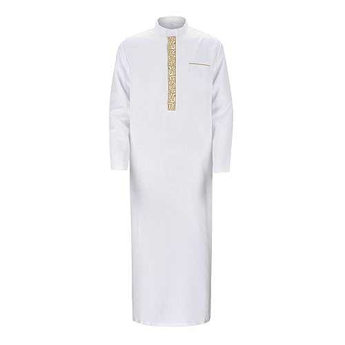 RUMAOZIA Muslim Kaftan Men, Abaya Men's Muslim Kaftan Robe Robe Crew Stand-Up Collar Thobe Arabic Prayer Eid Clothing Islamic Clothing from the Middle East Prayer Clothing for Men