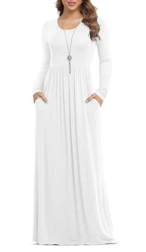 Anelune Dresses for Women Short/Long Sleeve Loose Plain Plus Size Maxi Dresses Casual Long Dresses with Pockets（S-3XL）