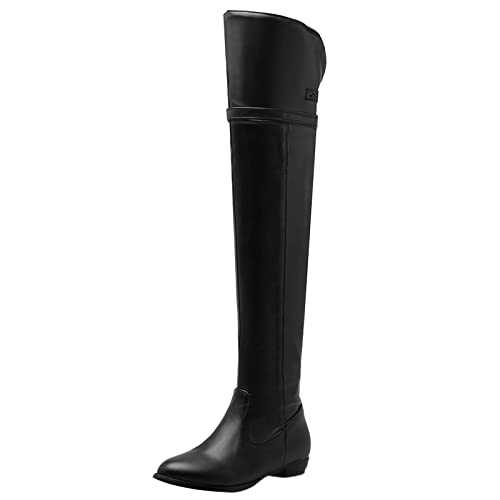 MJIASIAWA Women Over The Knee Winter Low Heels Pointed Toe Equestrian Boots