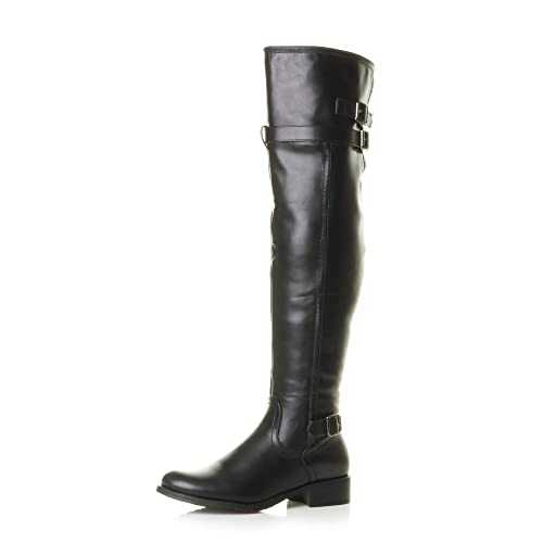 AJVANI low heel strap buckle winter zip over knee biker riding boots size 6 39