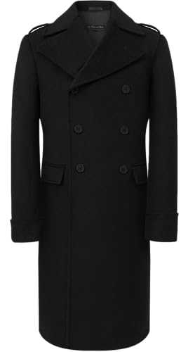 The Platinum Tailor Mens Black Overcoat Wool & Cashmere Great Coat Long Double Breasted Heavy Warm Winter