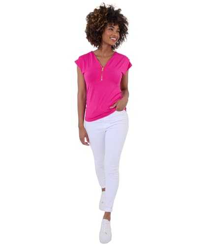 Joe Browns Women's Boho Zip Front Cap Sleeve Jersey Top Shirt