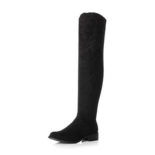 AJVANI Womens Ladies Low Heel Flat Thigh high Over The Knee Stretch Riding Boots Size