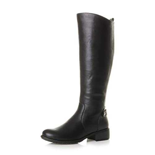 AJVANI Womens Ladies Calf mid Heel Flat Zip Stretch Gusset Riding Knee Casual Boots Size.