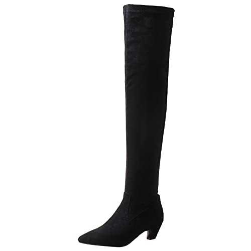 MJIASIAWA Women Pull On Winter Over The Knee Warm Kitten Heel Stretch Boots
