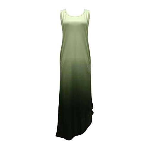 Trend Dresses for Women Crew Neck Sleeveless Gradient Print Pocket Long Dress Comfy Dresses