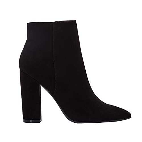 JustFab Rosamund Block Heeled Booties for Women - Ankle Boots, Faux Leather/Suede High Heel Booties, Boots for Women, Womens Boots, Chunky Heeled Boots