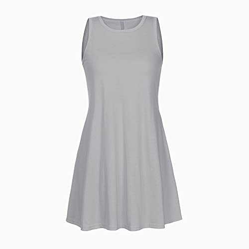 Summer Dresses for Women UK, Casual Round Neck Sleeveless Dress, Loose Flowy Dresses with Pockets