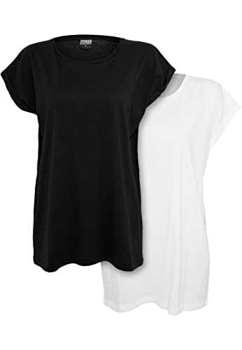 Urban Classics Ladies T-Shirt Ladies Extended Shoulder Tee 2-Pack Pack of 2 T-Shirt for Women Available in Various Colours Sizes XS-5XL