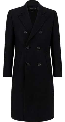 The Platinum Tailor Mens Black Overcoat Wool & Cashmere Double Breasted Long Coat Winter Jacket