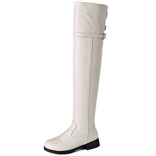 MJIASIAWA Women Round Toe Winter Warm Over The Knee Equestrian Zip Boots