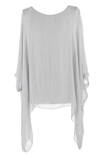 OgLuxe Ladies Womens Italian Lagenlook Silk Batwing Top Plain Tunic Quirky Blouse Plus Size UK 14-20