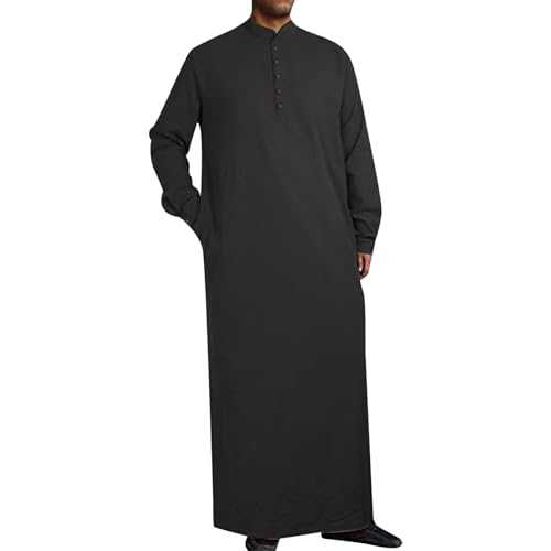 RUMAOZIA Arabic Clothing Men's Muslim Kaftan Abaya Men's Robe Crew Stand-Up Collar Thobe Arabic Prayer Eid Clothing Islamic Clothing from the Middle East Prayer Clothing for Men