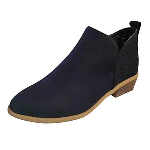 Ankle Boots Women's Ankle Boots Low Heel Thick Heel Slip On Side Zip Round Plain Comfortable Casual Boots Women's Winter Boots Women