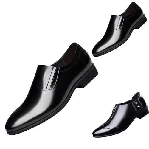 Men's Slip-on Loafers Fashion Breathable Pointed Toe Formal Dress Business Oxford Leather Shoes Casual Comfortable Slip-Resistance Leather Shoes for Walking, Parade, Suit, Wedding