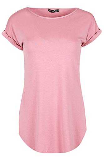 Fashion Star Womens Curved Hem Jersey Plain Cap Sleeve Top Plain Trnup Rose Plus Size (UK 24/26)